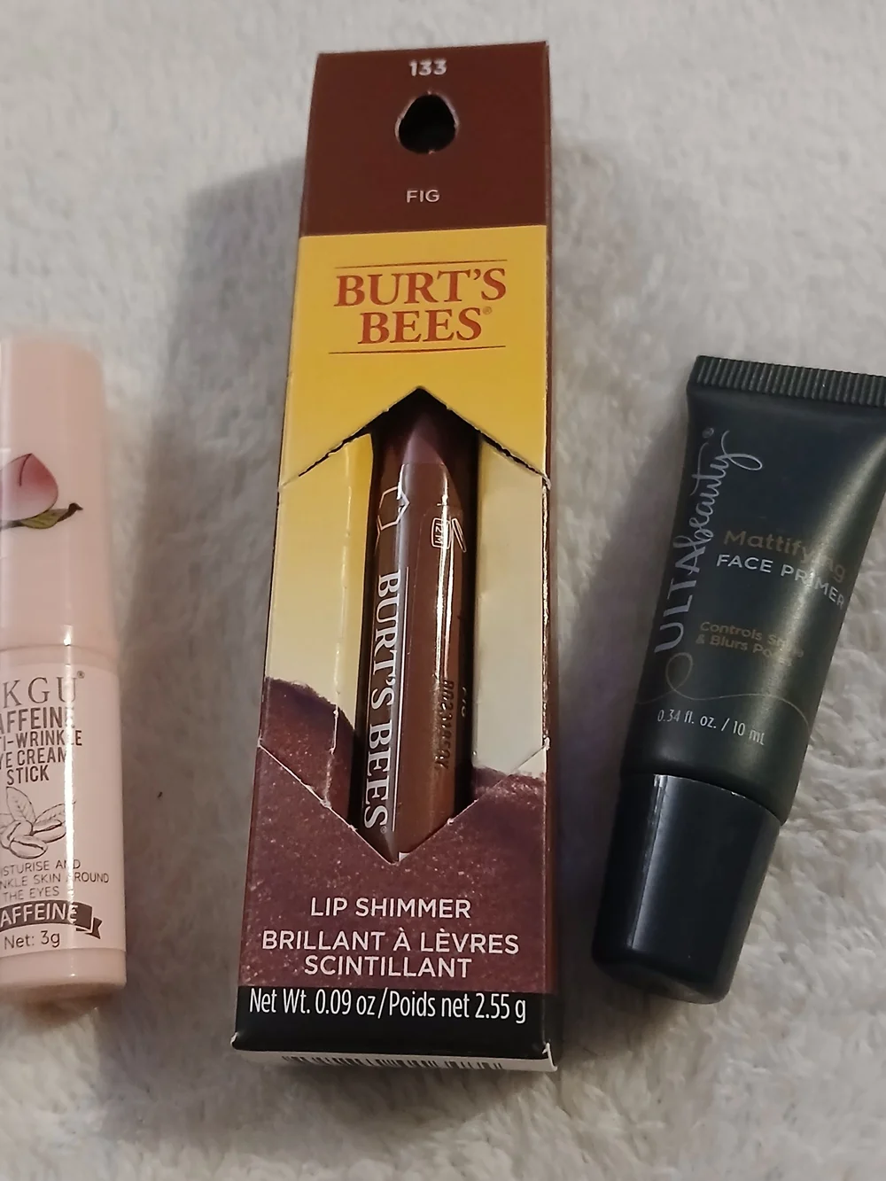 💥 Beauty Bundle - Burt's Bees Fig Lip Shimmer, Caffeine Stick, & Ulta Primer